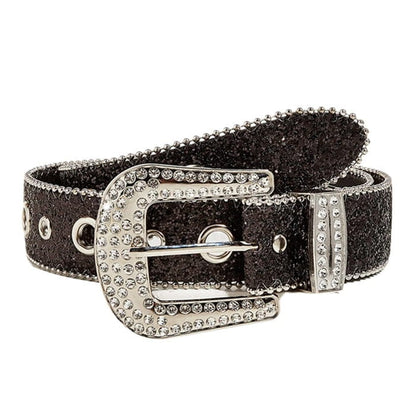 Shining Rhinestone Belt - Black - Belts