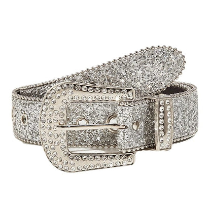 Shining Rhinestone Belt - White - Belts