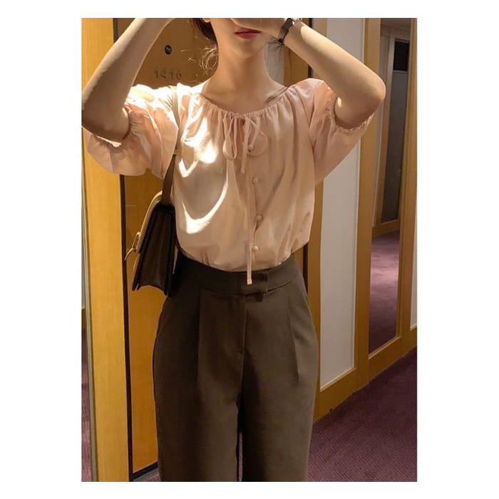 Short-Sleeve Button Blouse