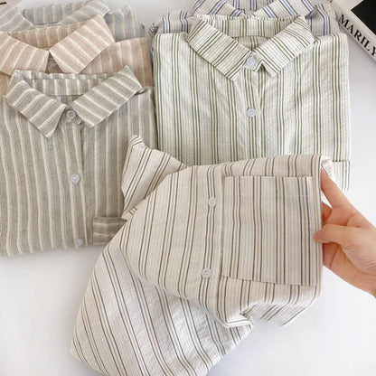 Short-Sleeve Collared Striped Shirt