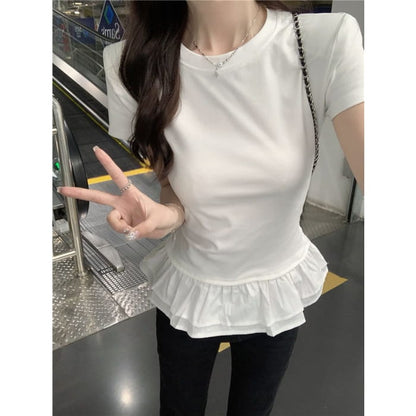 Short-Sleeve Crew Neck Peplum Slim Fit Tee