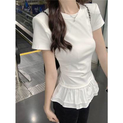 Short-Sleeve Crew Neck Peplum Slim Fit Tee