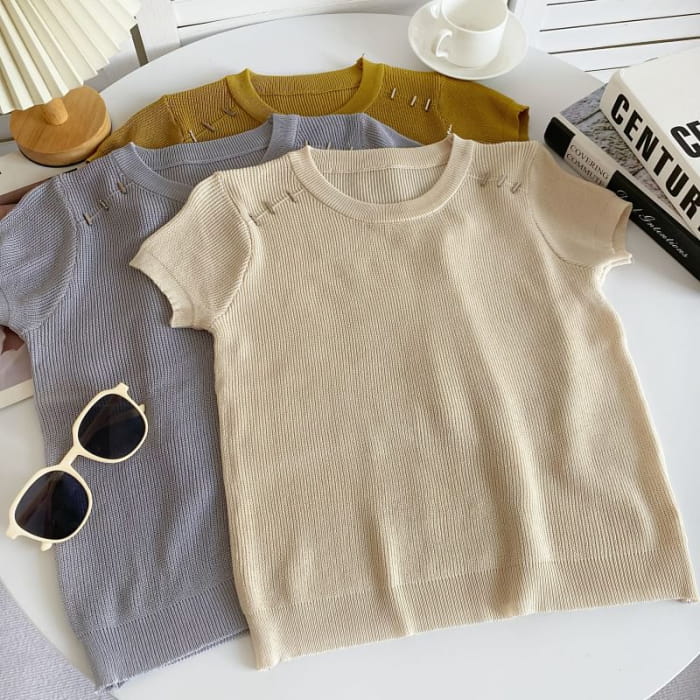 Short-Sleeve Crewneck Plain Knit Top