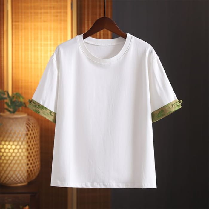 Short-Sleeve Crewneck Print Trim Tee - White / M