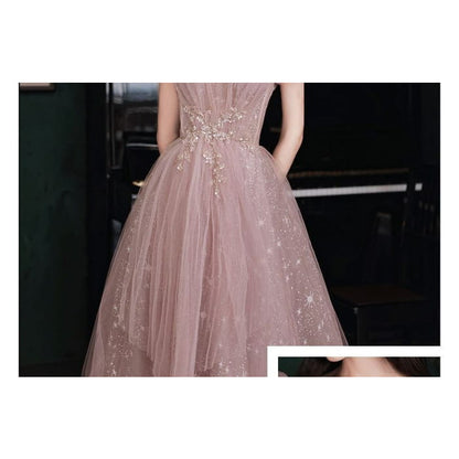 Short-Sleeve Embellished Maxi Prom Dress