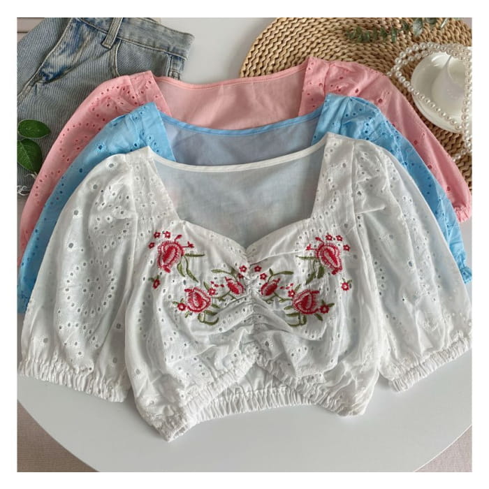 Short-Sleeve Embroidered Crop Tunic