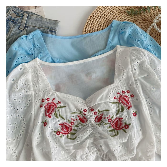 Short-Sleeve Embroidered Crop Tunic