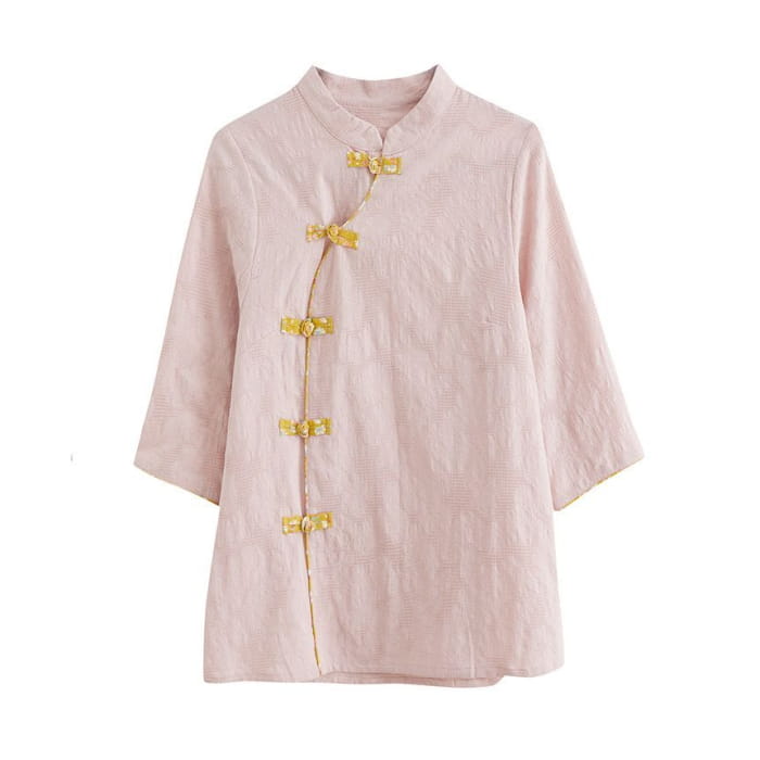 Short-Sleeve Frog Buttoned Plain Cheongsam Top