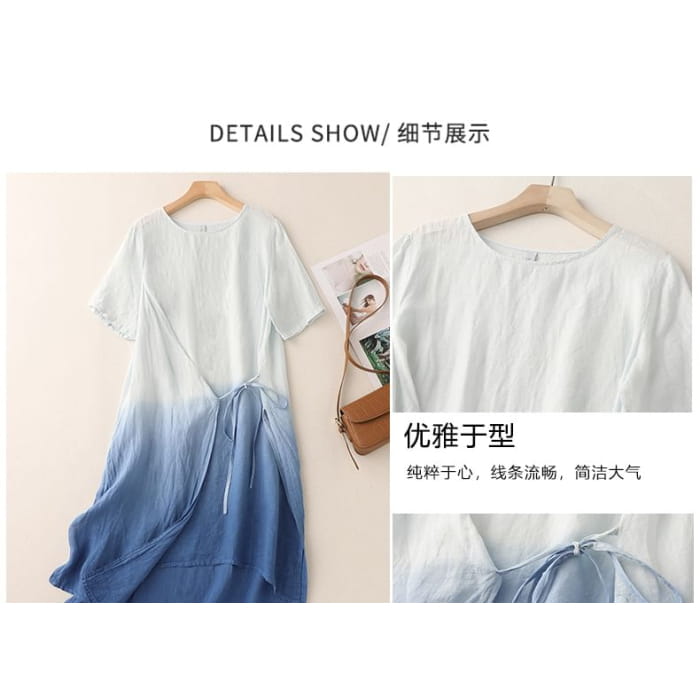 Short-Sleeve Gradient Asymmetrical Midi Sundress - Clothing