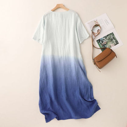 Short-Sleeve Gradient Asymmetrical Midi Sundress - Clothing