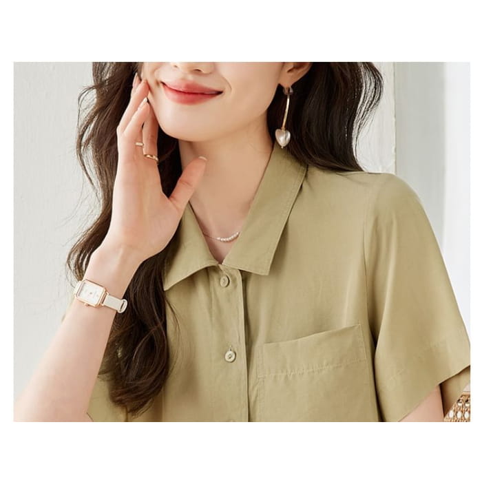 Short Sleeve Lapel Neck Solid Loose Fit Shirt