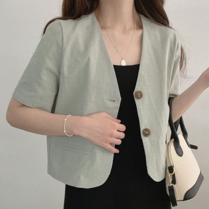 Short-Sleeve Linen Blazer