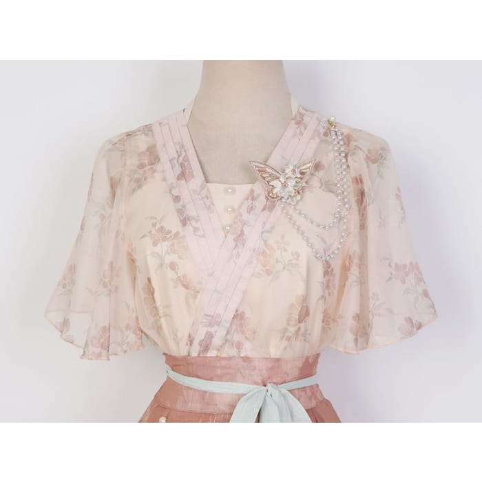 Short-Sleeve Lolita Floral Wrap Top / Camisole / High Waist