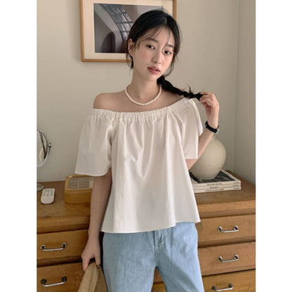 Short-Sleeve Off Shoulder Plain Top