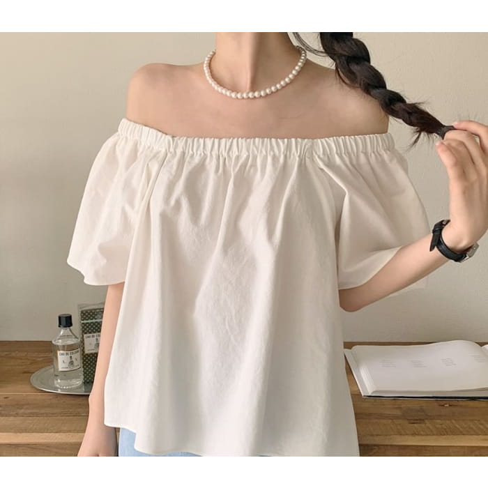 Short-Sleeve Off Shoulder Plain Top