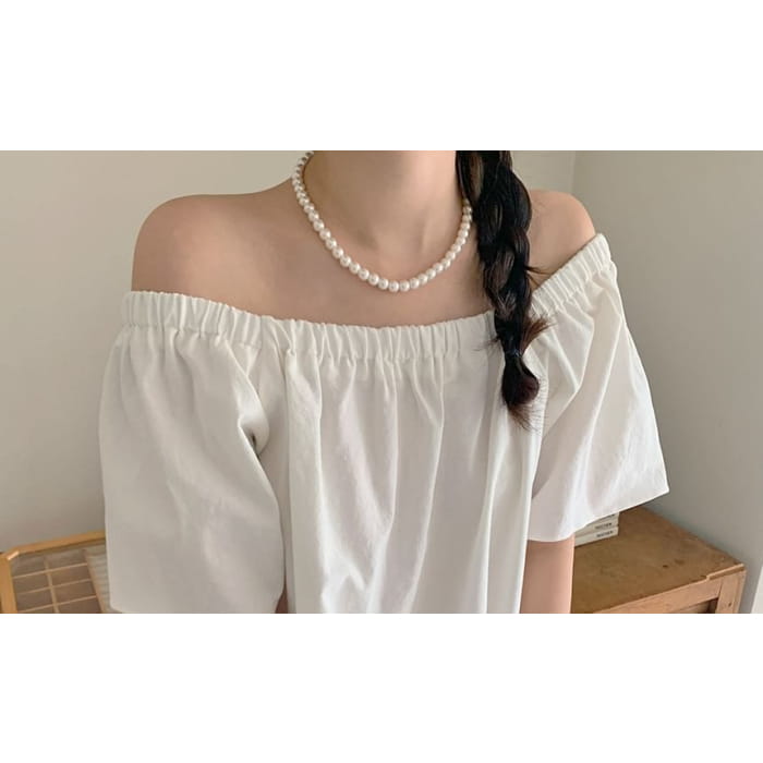 Short-Sleeve Off Shoulder Plain Top