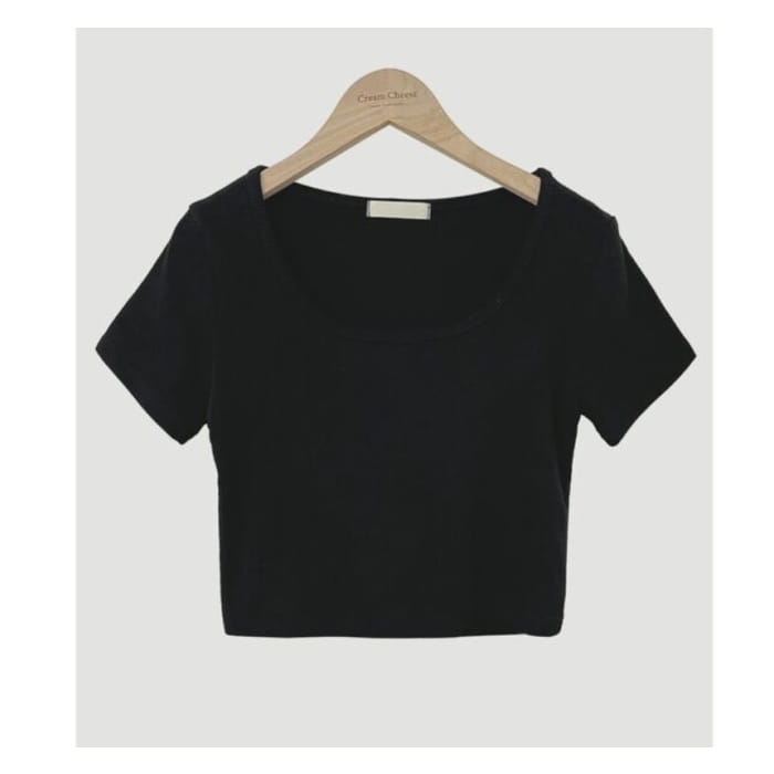 Short-Sleeve Plain Cropped T-Shirt