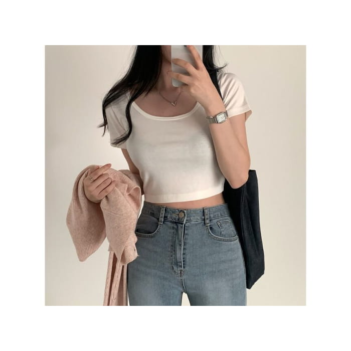 Short-Sleeve Plain Cropped T-Shirt