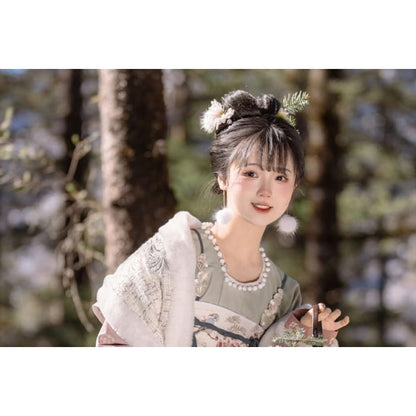 Short-Sleeve Plain Hanfu Top / Long-Sleeve Floral Print