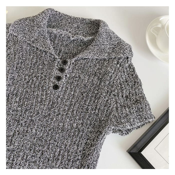 Short-Sleeve Plain Knit Polo Top