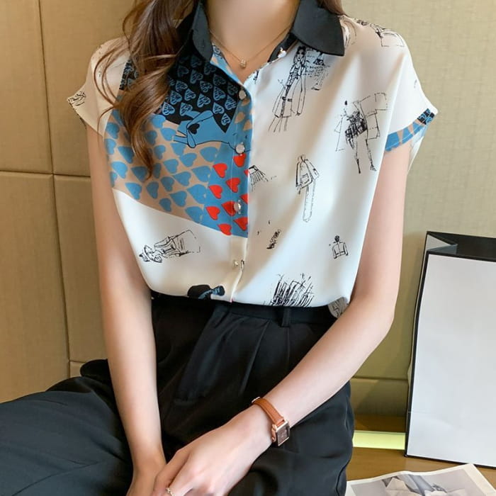 Short Sleeve Printed Chiffon Shirt