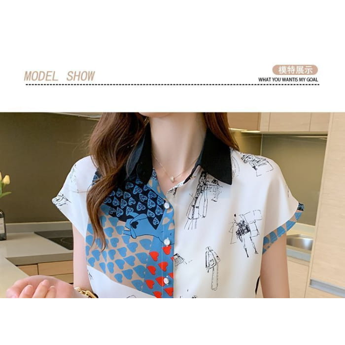 Short Sleeve Printed Chiffon Shirt