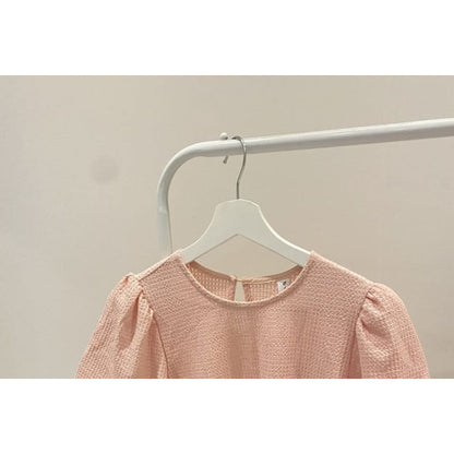 Short-Sleeve Round Neck Plain Waffle Top