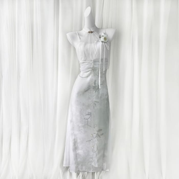 Short-Sleeve Sheer Panel Maxi Sheath Lolita Dress / Light