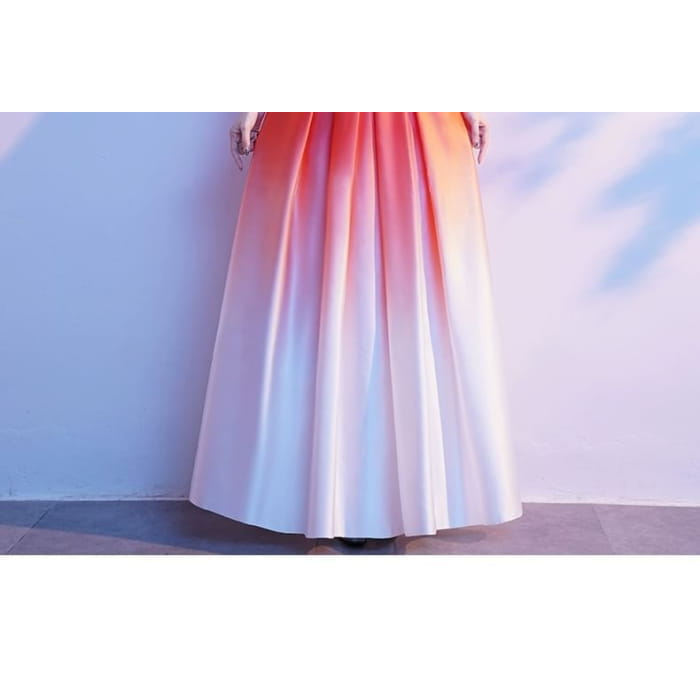 Short-Sleeve Star Embroidered Gradient Sheath Evening Gown