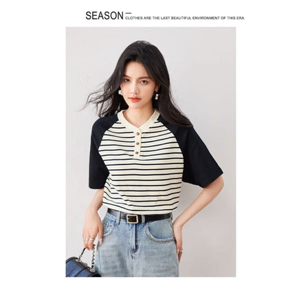 Short Sleeve Striped Baseball Tee