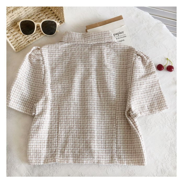 Short-Sleeve Tweed Crop Shirt