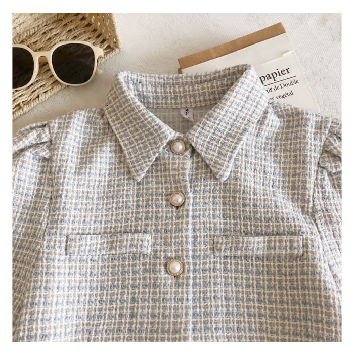 Short-Sleeve Tweed Crop Shirt