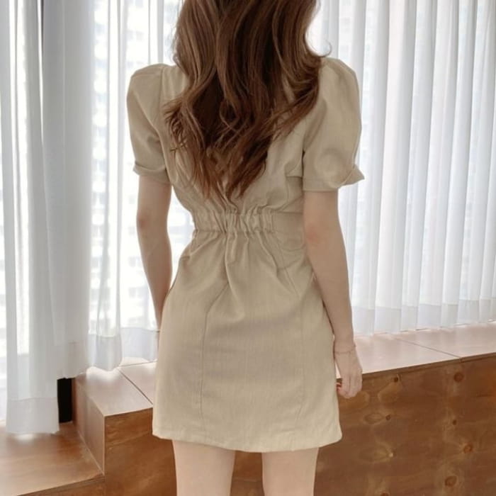 Short-Sleeve V-Neck Plain Mini Sheath Blazer Dress