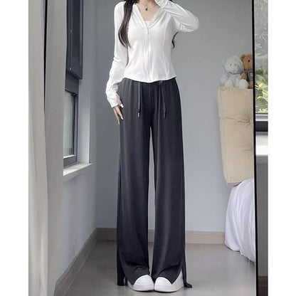 Side Slit High Rise Plain Wide Leg Sweatpants