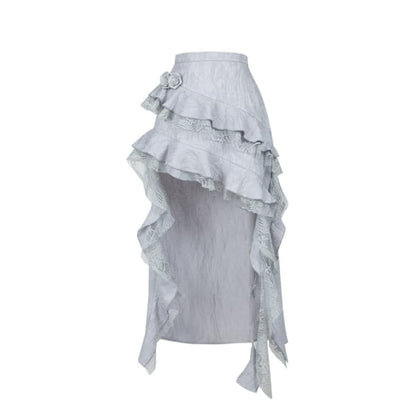 Silver Gray Asymmetrical Ruffle Skirt