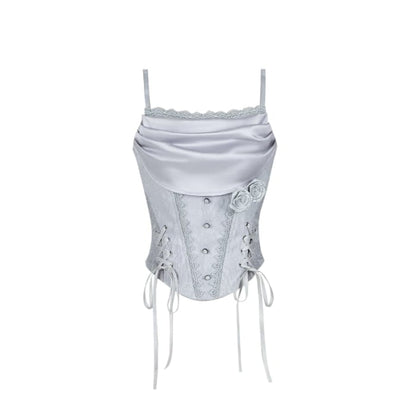 Silver Gray Cowl Neckline Boned Corset Top