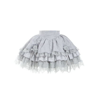 Silver Gray Drawstring Detail Layered Skirt