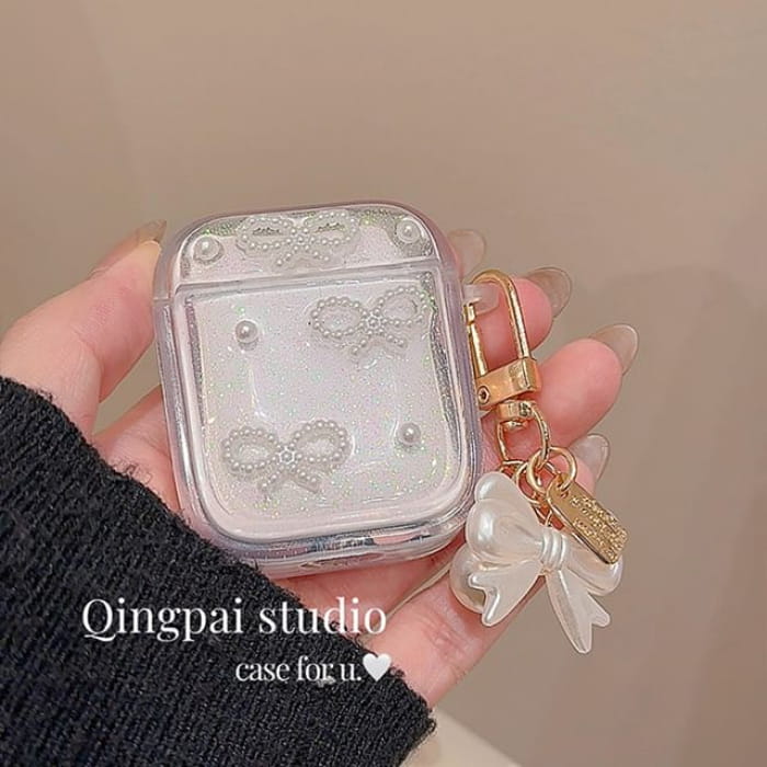 Simple Glitter Pearl Bow AirPods / Pro Earphone Case - Chain