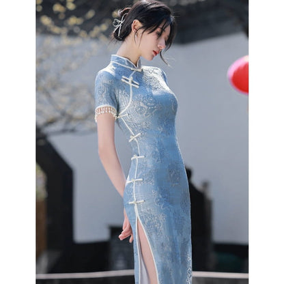 Sky Blue Cheongsam Dress - Female Hanfu