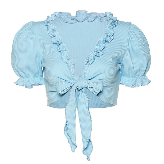 Sky Blue Knot Tie Crop Top - Free Size / Tops