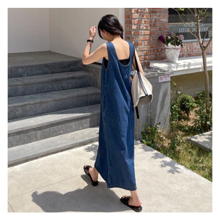 Sleeveless Denim Midi Dress