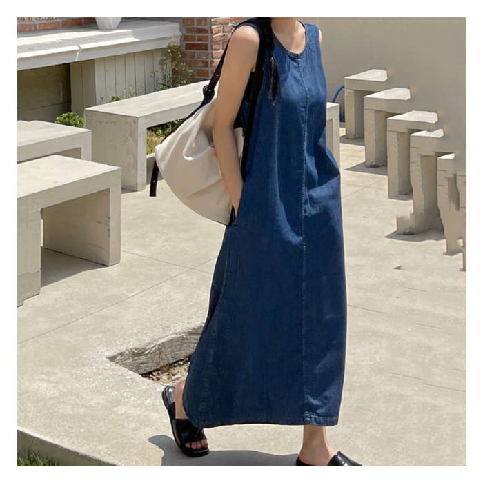 Sleeveless Denim Midi Dress