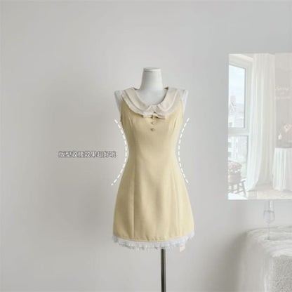 Sleeveless Peter Pan Collar Bow Accent Contrast Pleated