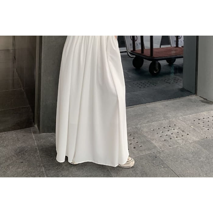 Sleeveless Plain Shirred Midi A-Line Dress - Dresses