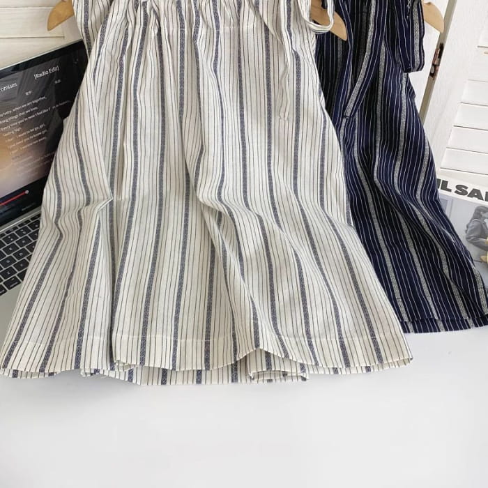 Sleeveless Round Neck Striped Drawstring Top