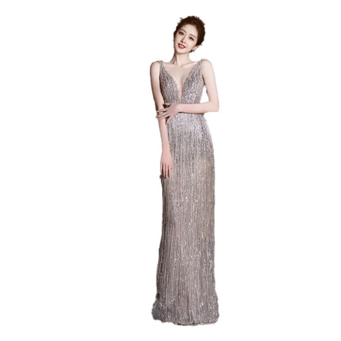 Sleeveless Sequin Sheath Evening Gown - Dress