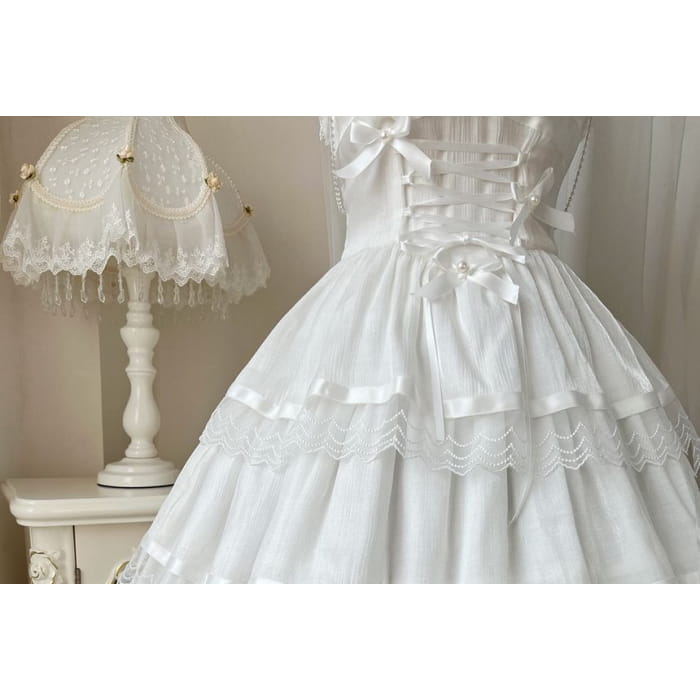 Sleeveless U-Neck Plain Tiered A-Line Lolita Dress