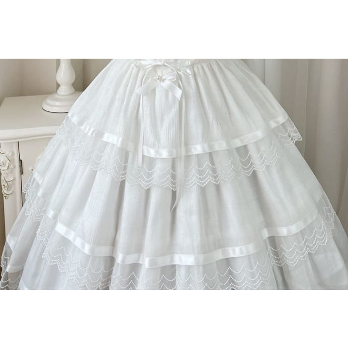 Sleeveless U-Neck Plain Tiered A-Line Lolita Dress