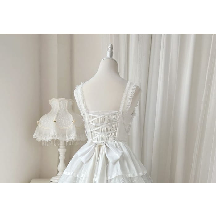 Sleeveless U-Neck Plain Tiered A-Line Lolita Dress