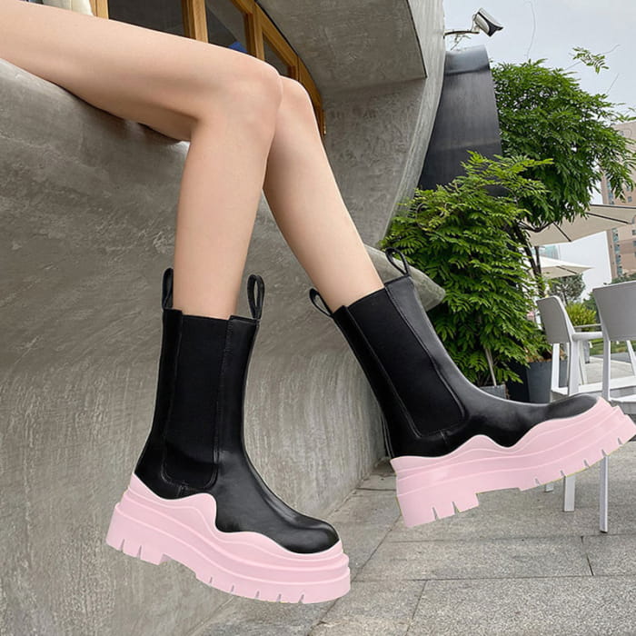 Slip-On Colorblock Platform Boots